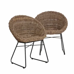 Made in Meubles Chaise en rotin et métal Amael (lot de 2)