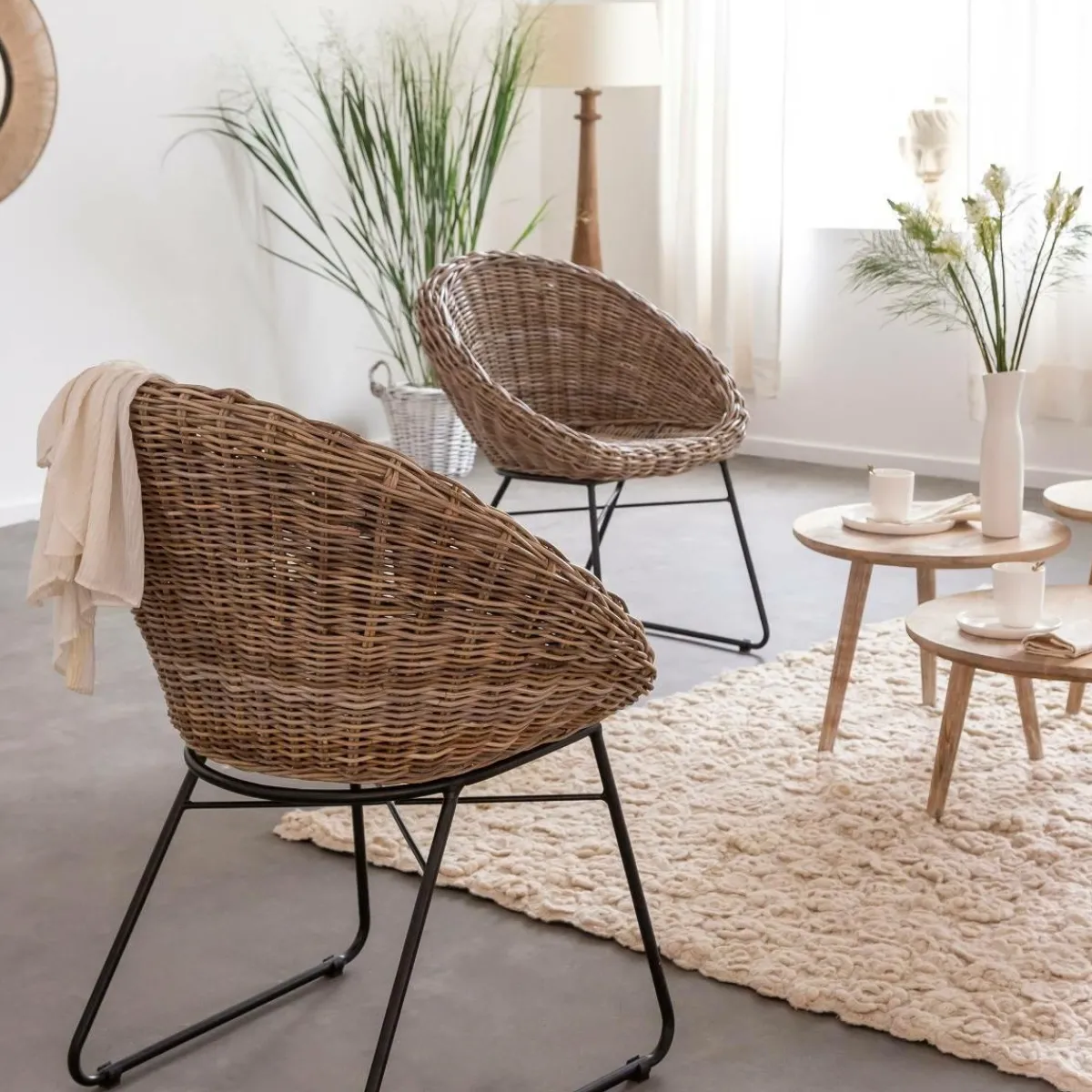 Made in Meubles Chaise en rotin et métal Amael (lot de 2)
