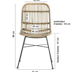 Made in Meubles Chaise en rotin et métal Rattan (lot de 2)