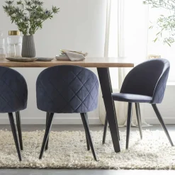 Made in Meubles Chaise en tissu bleu marine et métal Jasmine (lot de 2)