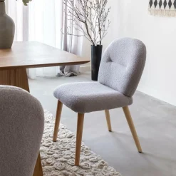 Made in Meubles Chaise en tissu bouclette grise Ayse (lot de 2)