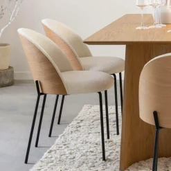 Made in Meubles Chaise en tissu bouclette écru clair et métal Nyssa (lot de 2)