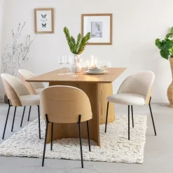 Made in Meubles Chaise en tissu bouclette écru clair et métal Nyssa (lot de 2)