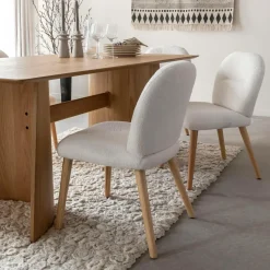 Made in Meubles Chaise en tissu bouclette blanche Ayse (lot de 2)