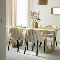 Made in Meubles Chaise en tissu écru et pieds en métal Ondine (lot de 2)