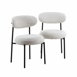 Made in Meubles Chaise en tissu écru et pieds en métal noir Janis (lot de 2)