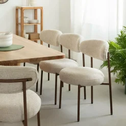 Made in Meubles Chaise en tissu écru et pieds en métal effet bois Janis (lot de 2)