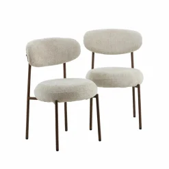 Made in Meubles Chaise en tissu écru et pieds en métal effet bois Janis (lot de 2)