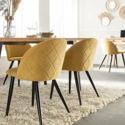 Made in Meubles Chaise en tissu jaune moutarde et métal Jasmine (lot de 2)