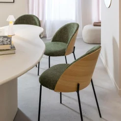 Made in Meubles Chaise en tissu vert et bois clair Nyssa (lot de 2)