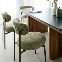 Made in Meubles Chaise en tissu vert et métal effet bois Janis (lot de 2)