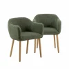 Made in Meubles Chaise en tissu vert et pieds en bois Solène (lot de 2)