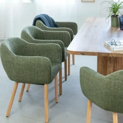 Made in Meubles Chaise en tissu vert et pieds en bois Solène (lot de 2)