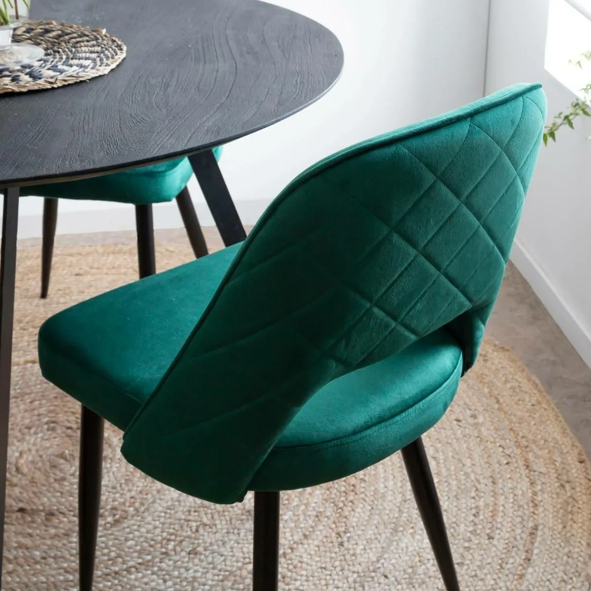 Made in Meubles Chaise en velours vert Rumba (lot de 2)