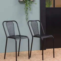 Made in Meubles Chaise perforée en métal noir Julien (lot de 2)