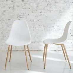 Made in Meubles Chaise scandinave blanc pieds compas Marius (lot de 2)
