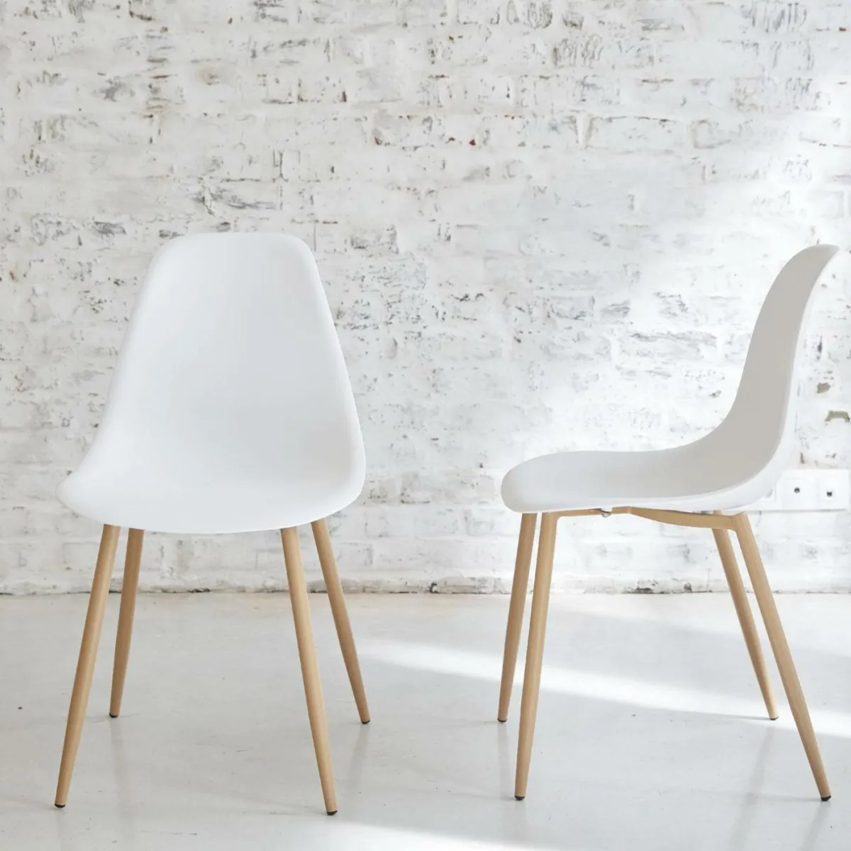 Made in Meubles Chaise scandinave blanc pieds compas Marius (lot de 2)
