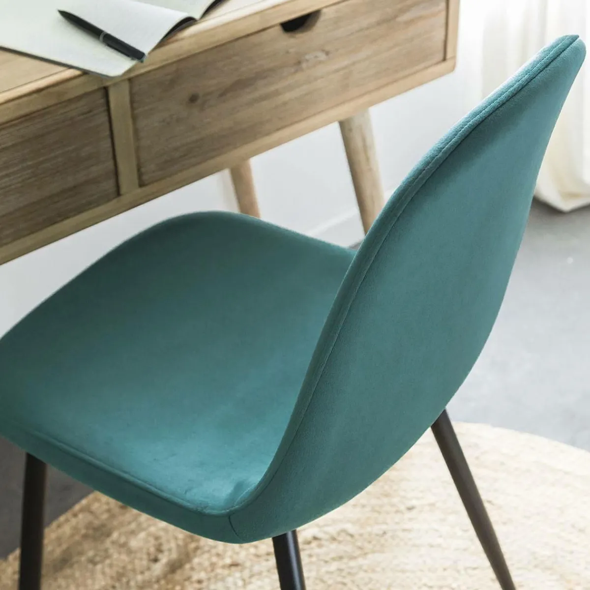 Made in Meubles Chaise scandinave en velours vert Copenhague (lot de 2)
