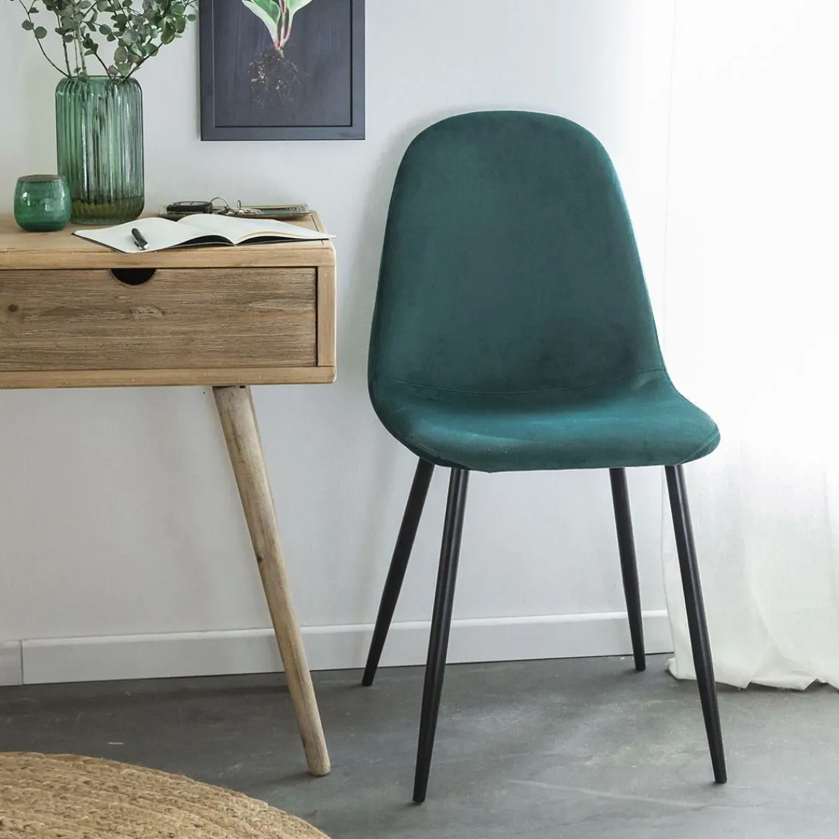 Made in Meubles Chaise scandinave en velours vert Copenhague (lot de 2)