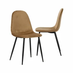 Made in Meubles Chaise scandinave en velours marron café Copenhague (lot de 2)