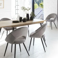 Made in Meubles Chaise style fauteuil en velours gris souris Elouan (lot de 2)