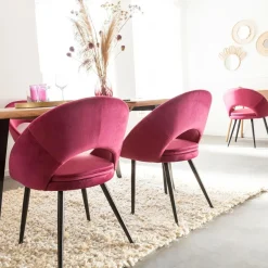 Made in Meubles Chaise style fauteuil en velours rose framboise Elouan (lot de 2)