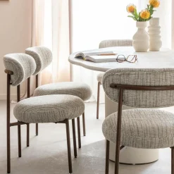 Made in Meubles Chaise tissu écru chiné taupe pieds métal effet bois Janis (lot de 2)