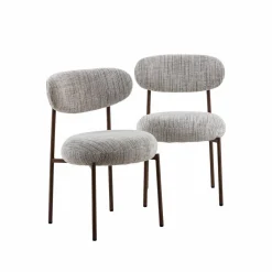 Made in Meubles Chaise tissu écru chiné taupe pieds métal effet bois Janis (lot de 2)