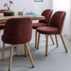 Made in Meubles Chaise tissu terracotta et pieds en métal effet bois Vilma (lot de 2)