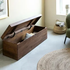 Made in Meubles Coffre banc en bois de manguier foncé Babeth