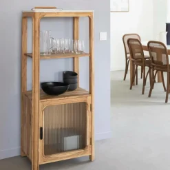 Made in Meubles Colonne en bois d'acacia et marbre Emyr