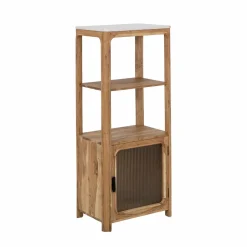 Made in Meubles Colonne en bois d'acacia et marbre Emyr
