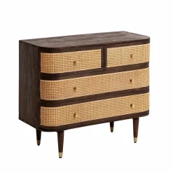 Made in Meubles Commode 4 tiroirs en bois de manguier et cannage Soren