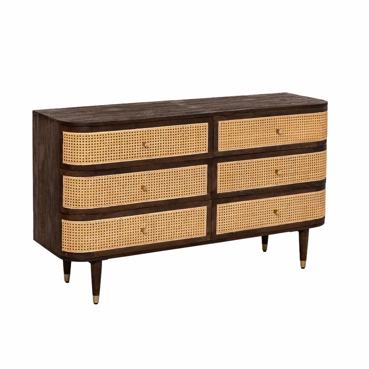 Made in Meubles Commode 6 tiroirs en bois de manguier et cannage Soren