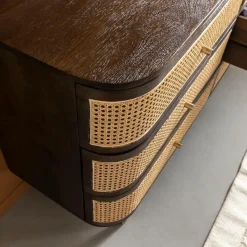 Made in Meubles Commode 6 tiroirs en bois de manguier et cannage Soren