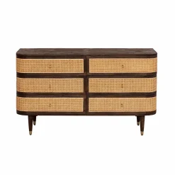 Made in Meubles Commode 6 tiroirs en bois de manguier et cannage Soren