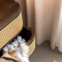 Made in Meubles Commode 6 tiroirs en bois de manguier et cannage Soren