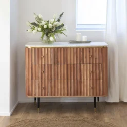 Made in Meubles Commode en bois d'acacia et marbre blanc Judith