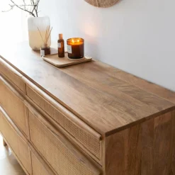 Made in Meubles Commode en bois de manguier et cannage Rim