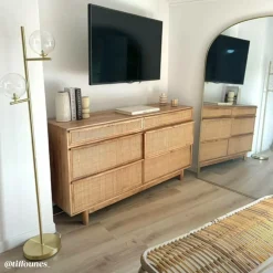 Made in Meubles Commode en bois de manguier et cannage Rim