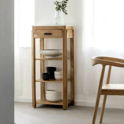 Made in Meubles Console avec tiroir en bois d'acacia et marbre Emyr