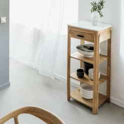 Made in Meubles Console avec tiroir en bois d'acacia et marbre Emyr