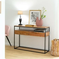 Made in Meubles Console en bois d'acacia et métal Etienne