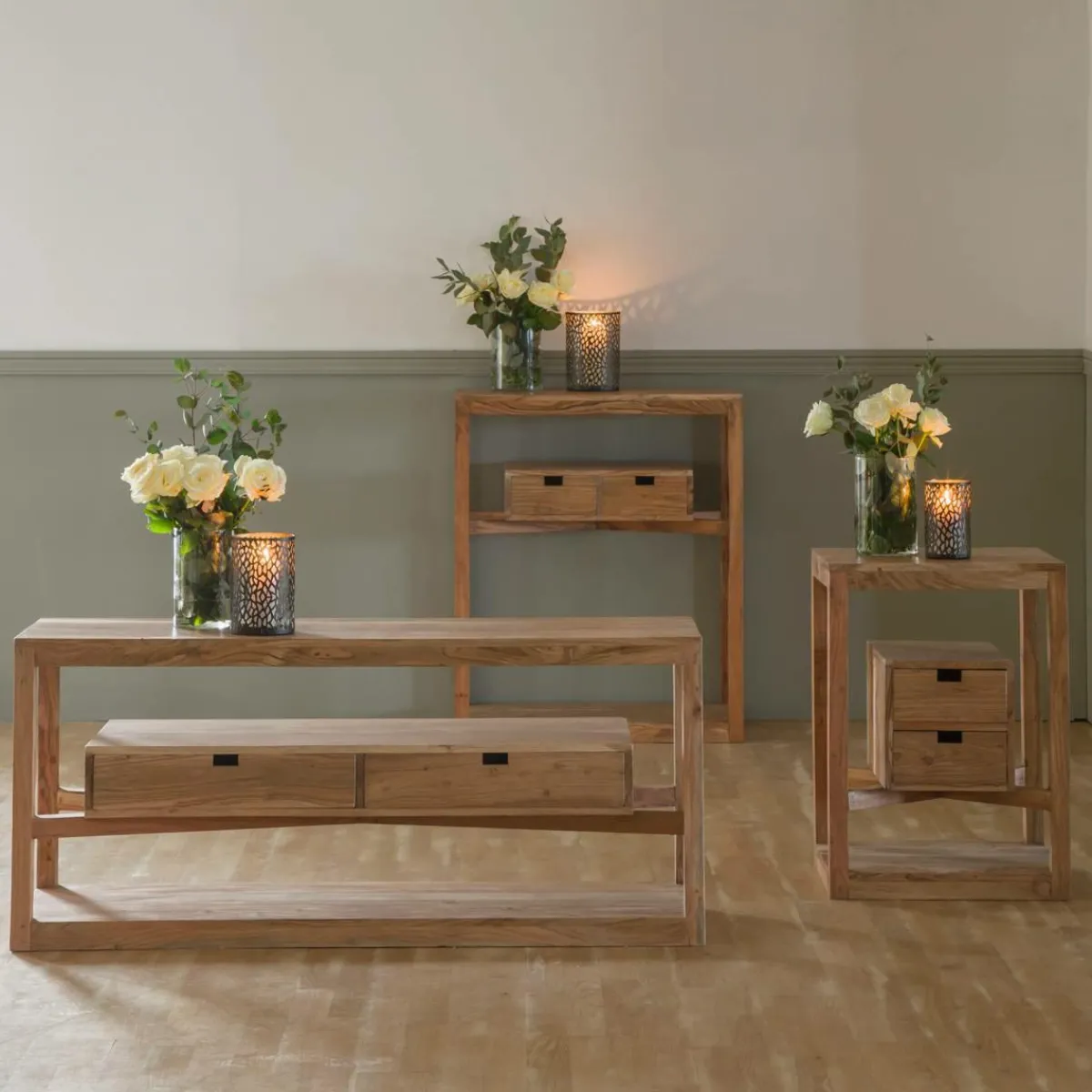 Made in Meubles Console en bois d’acacia massif Oslo