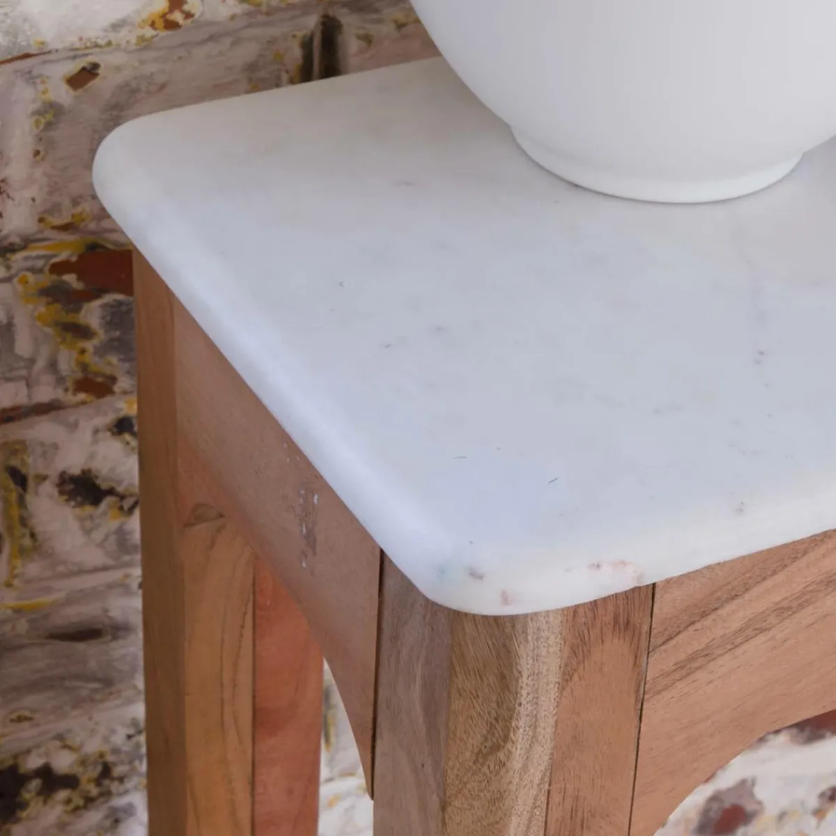 Made in Meubles Console en bois de manguier et marbre Arthuro