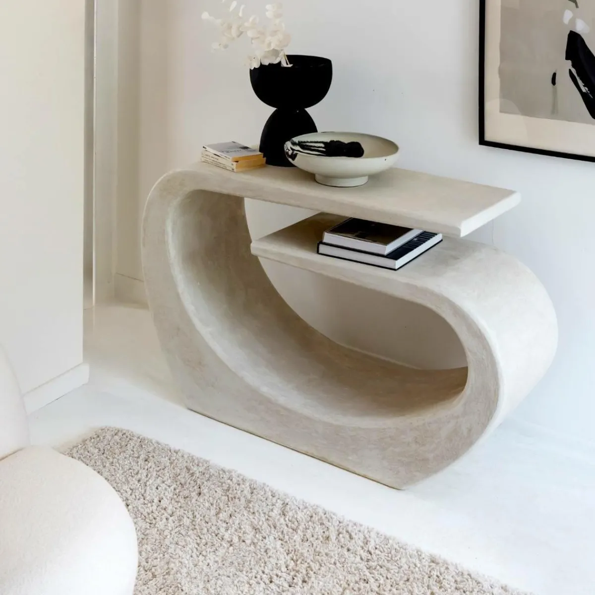 Made in Meubles Console en bois effet béton blanc Danaé