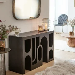 Made in Meubles Console en chêne massif noir Octave