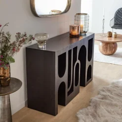 Made in Meubles Console en chêne massif noir Octave