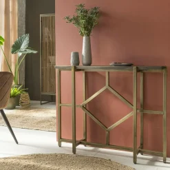 Made in Meubles Console en manguier et métal doré Valérie