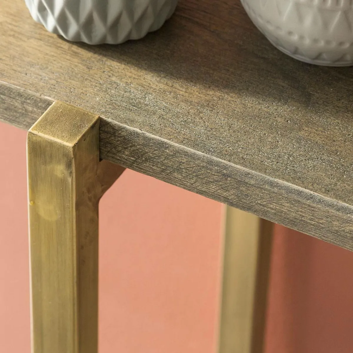 Made in Meubles Console en manguier et métal doré Valérie